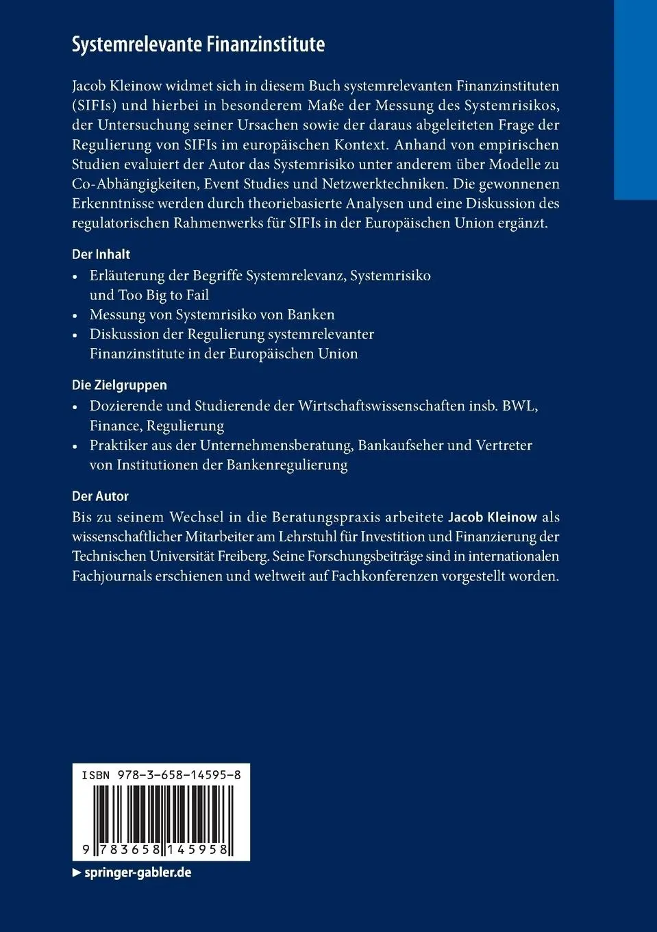 Rückseite: 9783658145958 | Systemrelevante Finanzinstitute | Jacob Kleinow | Taschenbuch | xxiii