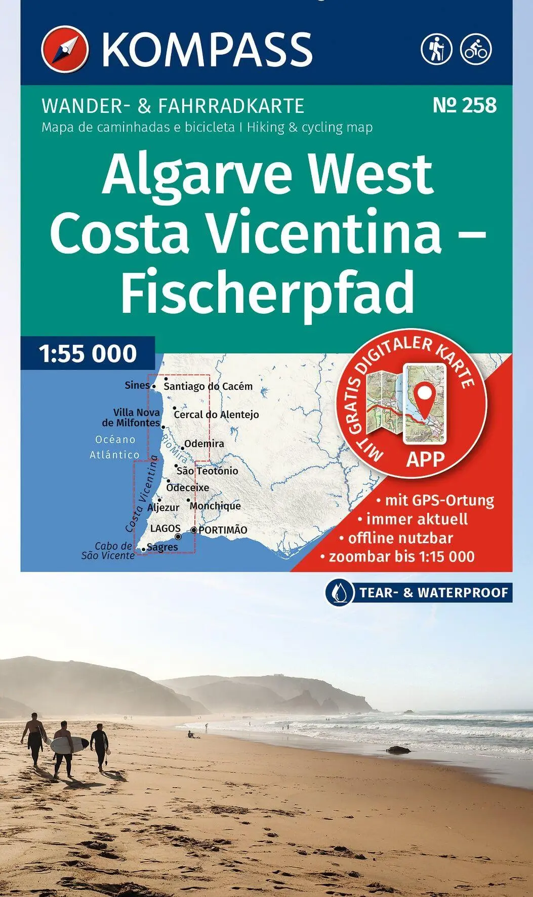 Cover: 9783991545958 | KOMPASS Wanderkarte 258 Algarve West, Costa Vicentina - Fischerpfad...