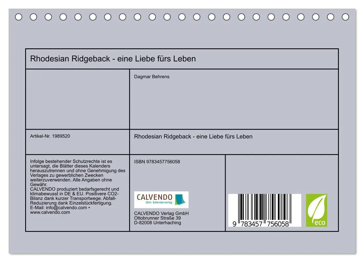 Bild: 9783457756058 | Rhodesian Ridgeback - eine Liebe fürs Leben (Tischkalender 2026 DIN...