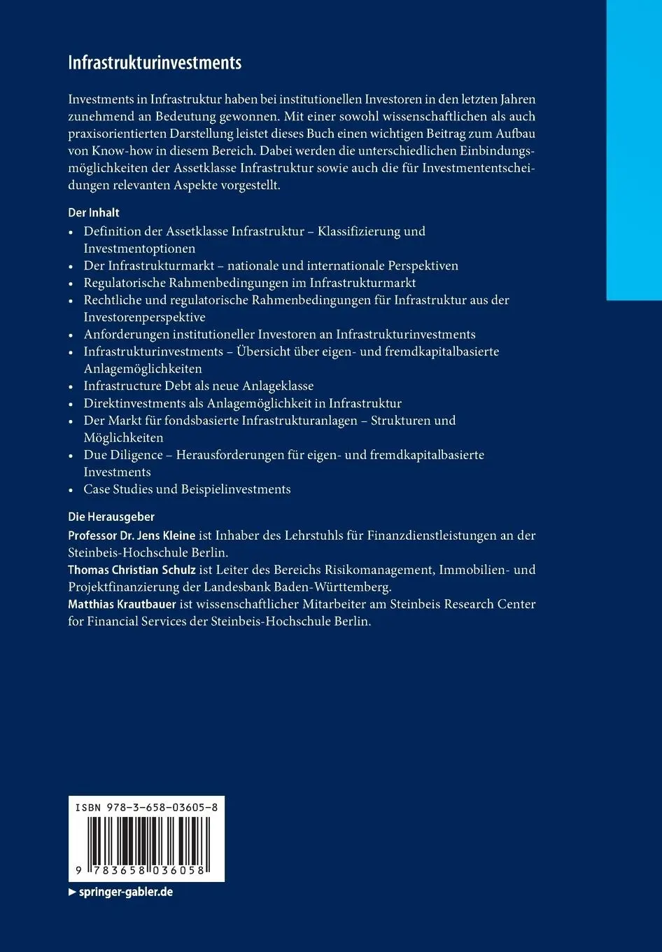 Rückseite: 9783658036058 | Infrastrukturinvestments | Jens Kleine (u. a.) | Taschenbuch | xii