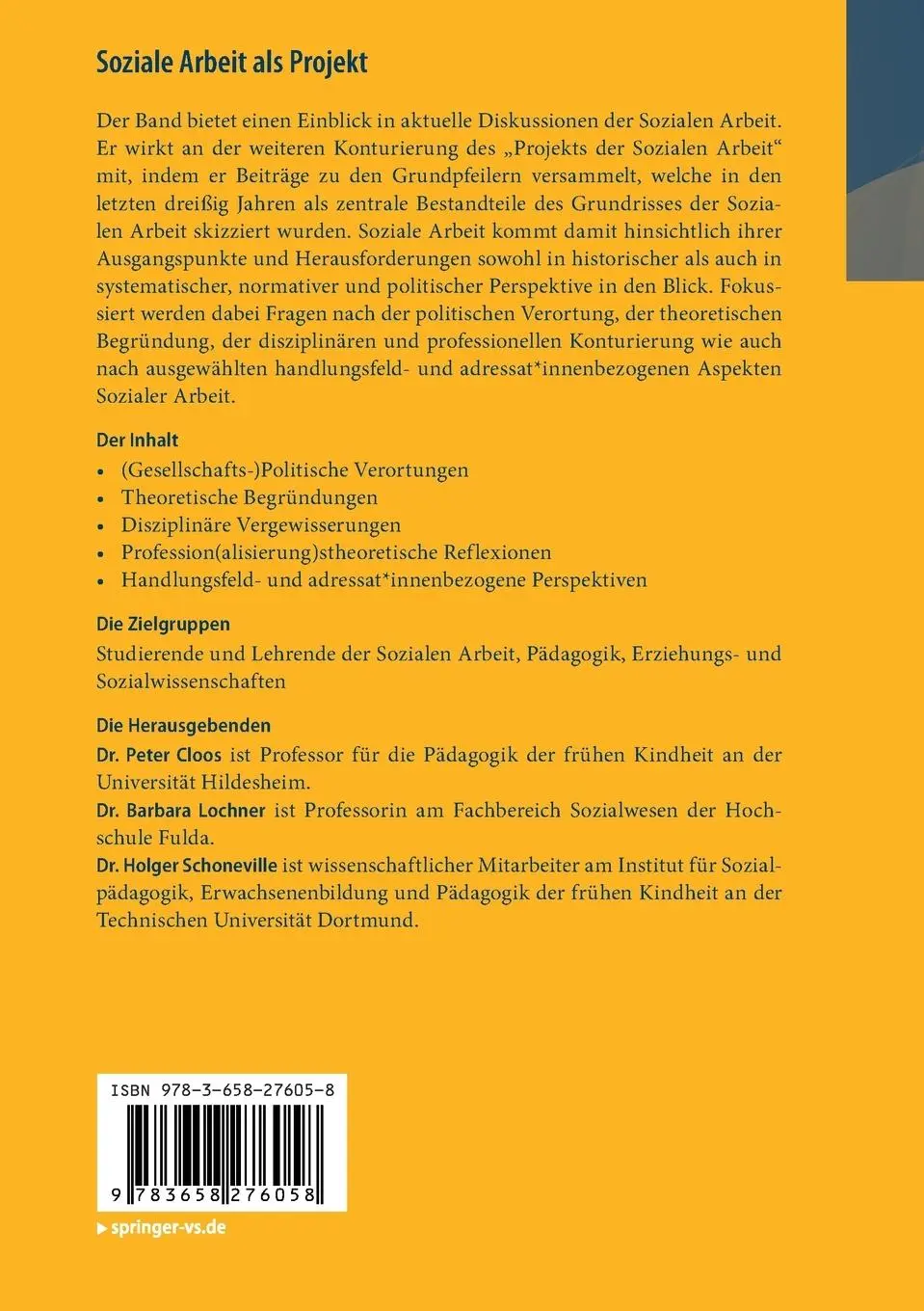 Rückseite: 9783658276058 | Soziale Arbeit als Projekt | Peter Cloos (u. a.) | Taschenbuch | xviii