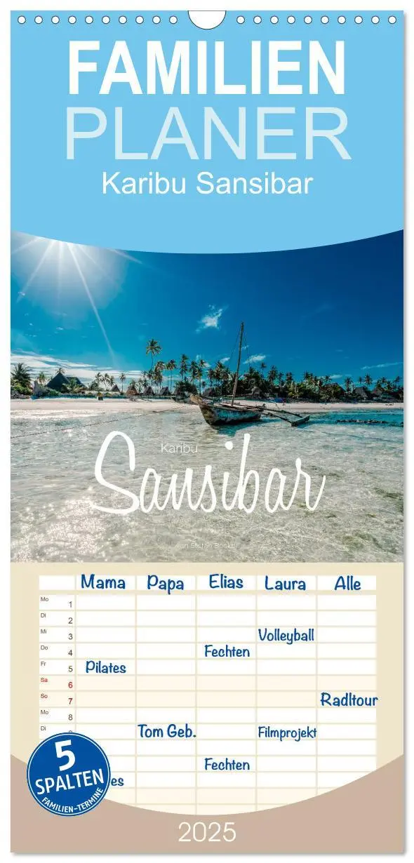 Cover: 9783457126158 | Familienplaner 2025 - Karibu Sansibar mit 5 Spalten (Wandkalender,...