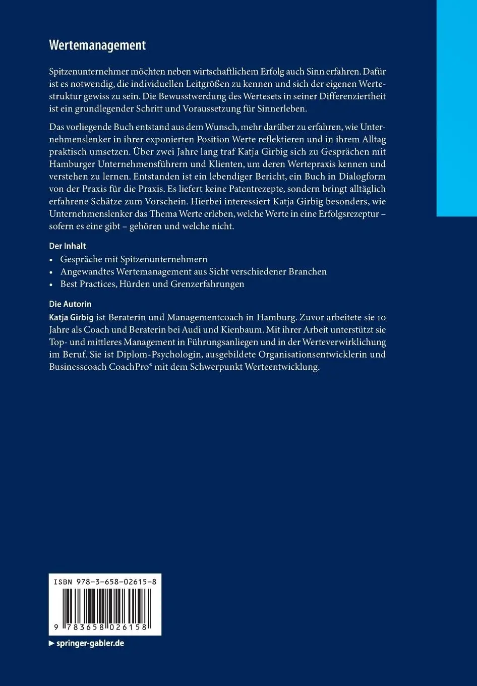 Rückseite: 9783658026158 | Wertemanagement | Unternehmenssteuerer und ihre Anker | Katja Girbig