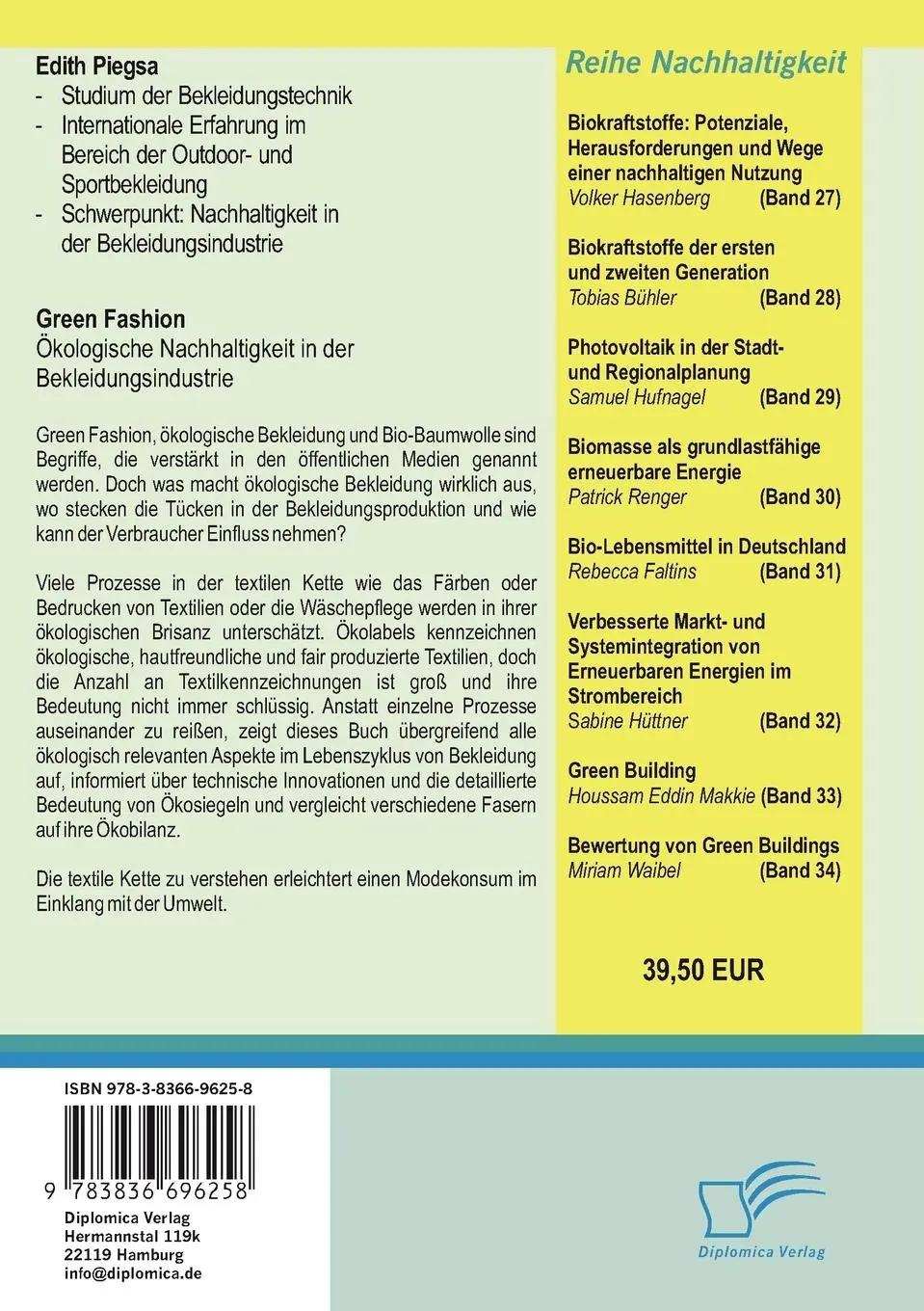Rückseite: 9783836696258 | Green Fashion: Ökologische Nachhaltigkeit in der Bekleidungsindustrie