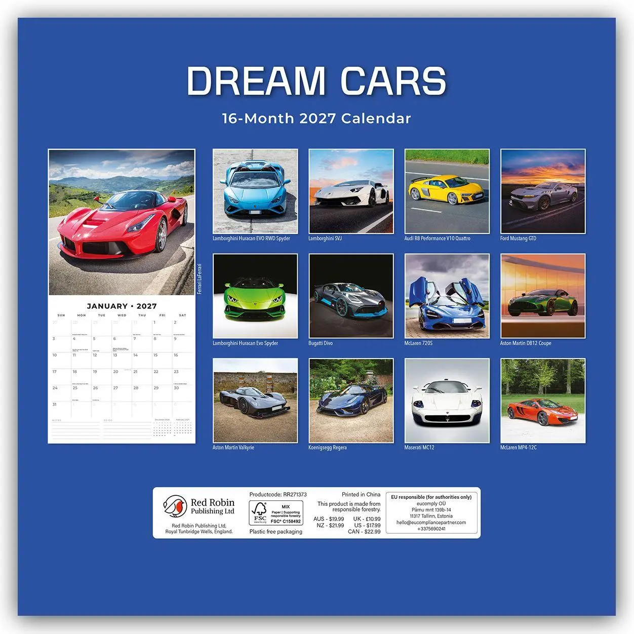 Rückseite: 9781837016358 | Dream Cars - Traumautos 2027 - 16-Monatskalender | Robin Red | 28 S.