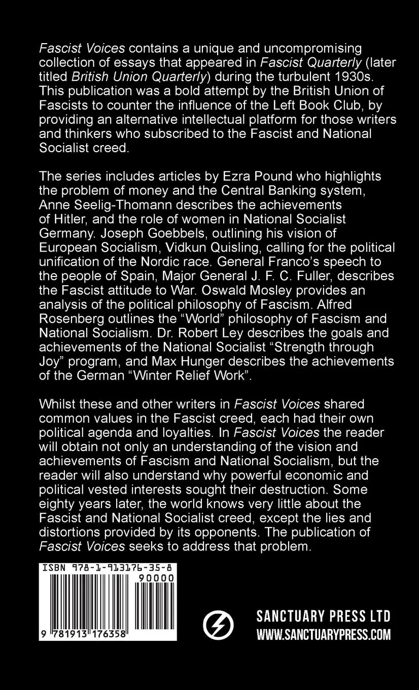Rückseite: 9781913176358 | Fascist Voices: Essays from the 'fascist Quarterly' 1936-1940 - Vol 1