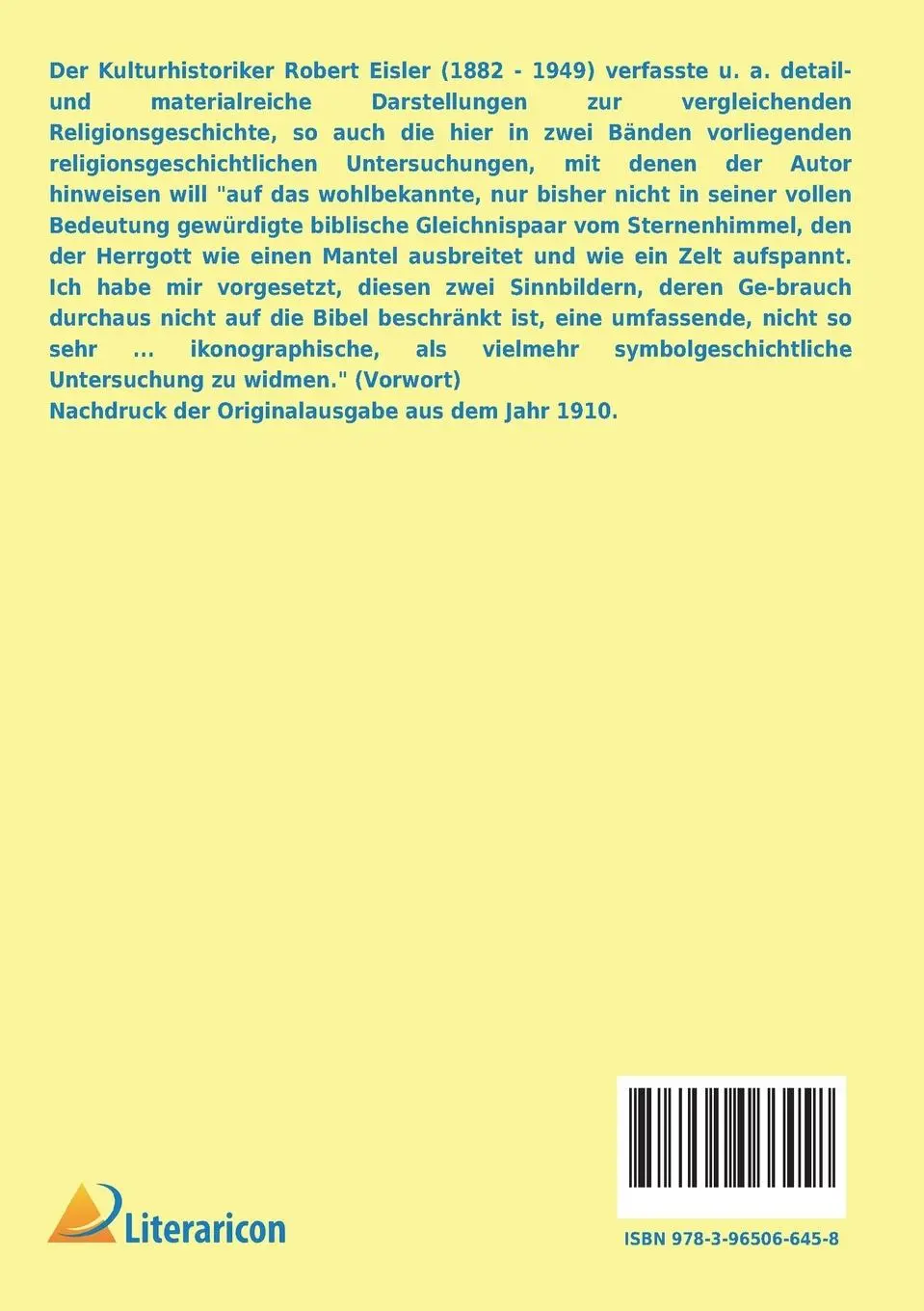 Rückseite: 9783965066458 | Weltenmantel und Himmelszelt | Robert Eisler | Taschenbuch | 500 S.