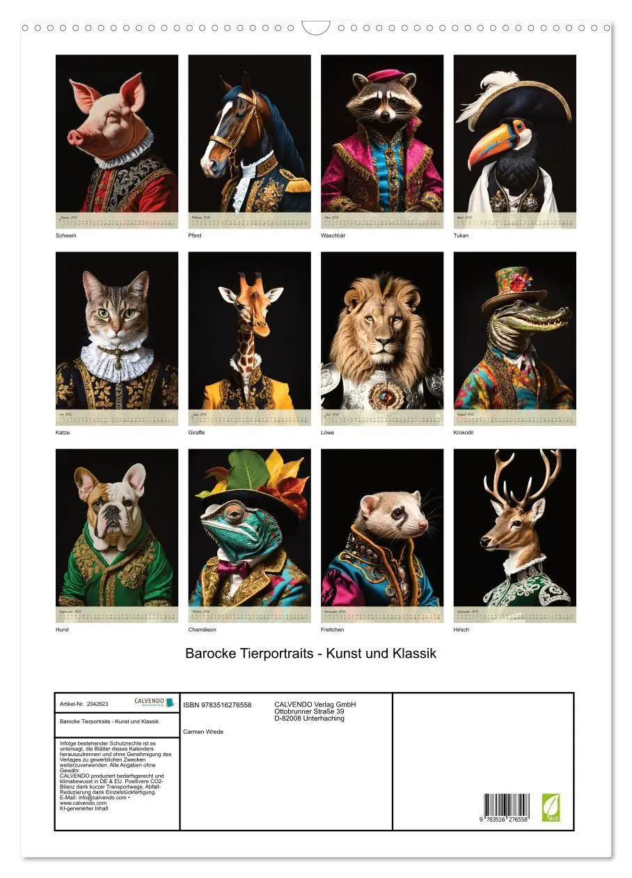 Bild: 9783516276558 | Barocke Tierportraits - Kunst und Klassik (Wandkalender 2026 DIN A2...