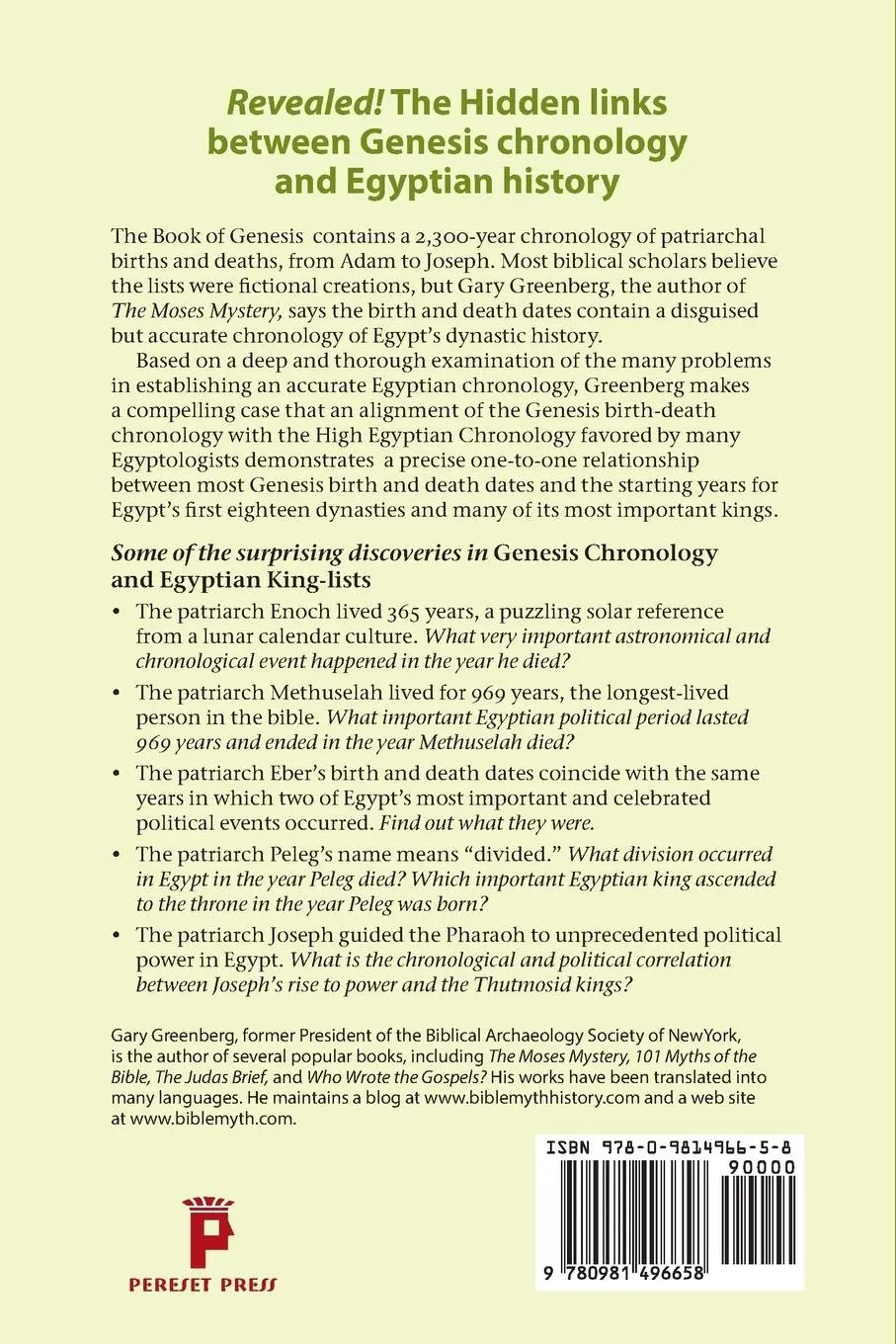 Rückseite: 9780981496658 | Genesis Chronology and Egyptian King-Lists | Gary Greenberg | Buch