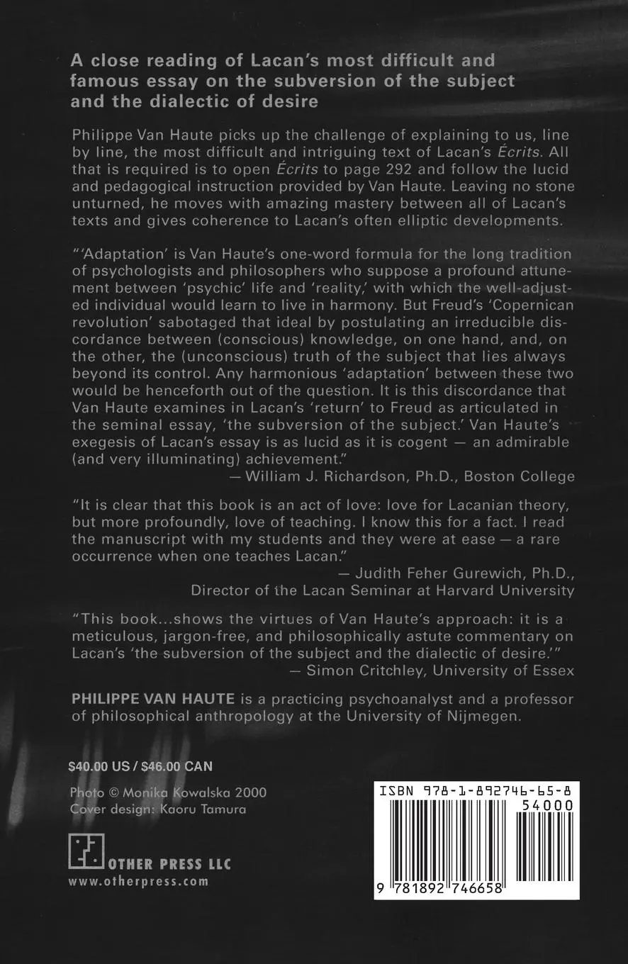 Rückseite: 9781892746658 | Against Adaptation | Lacan's Subversion of the Subject | Haute | Buch