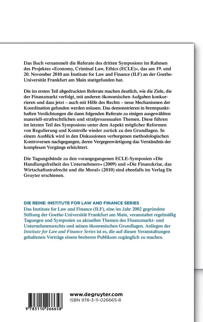 Rückseite: 9783110266658 | Ökonomie versus Recht im Finanzmarkt? | Eberhard Kempf (u. a.) | Buch