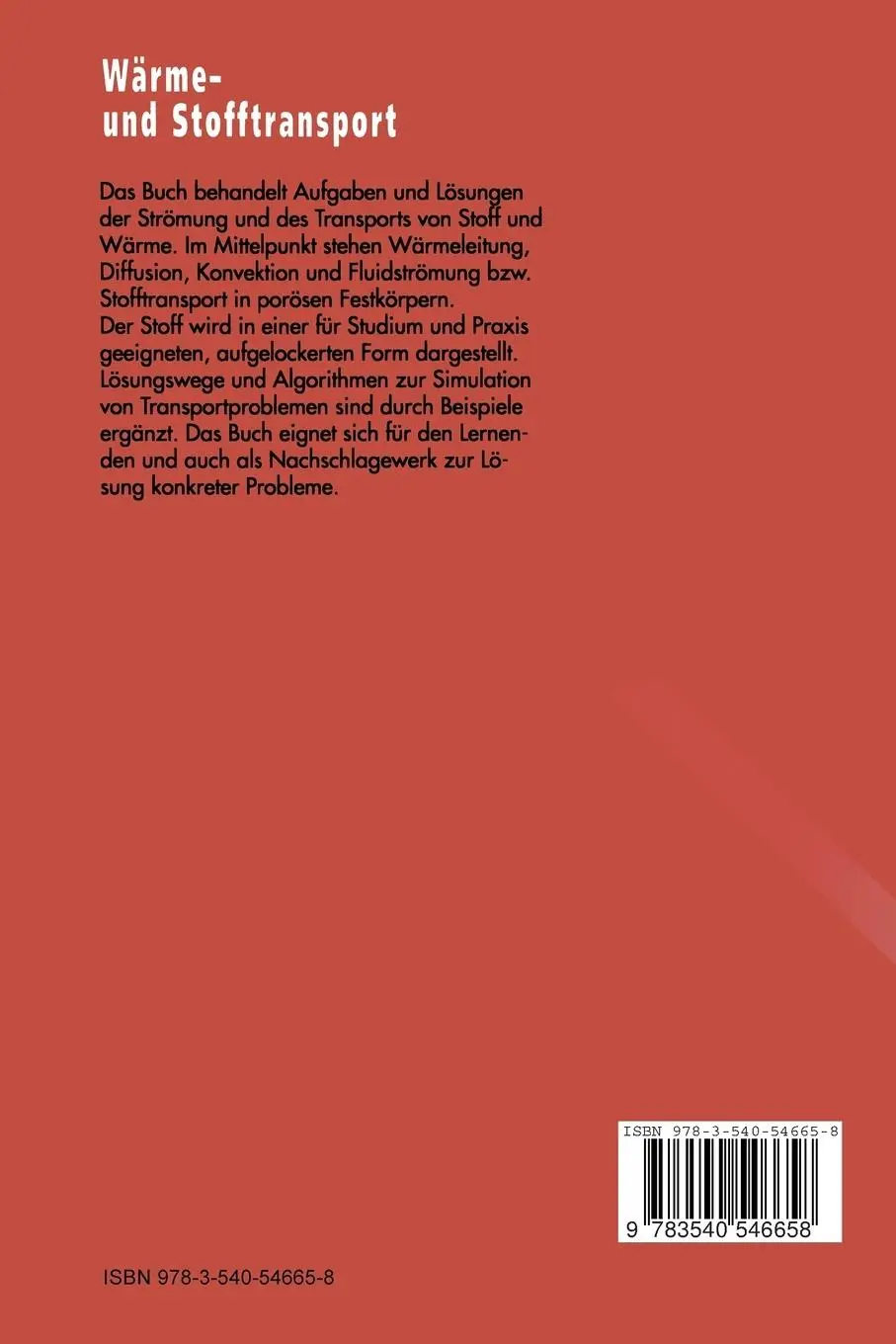 Rückseite: 9783540546658 | Wärme- und Stofftransport | Mathematische Methoden | Häfner (u. a.)