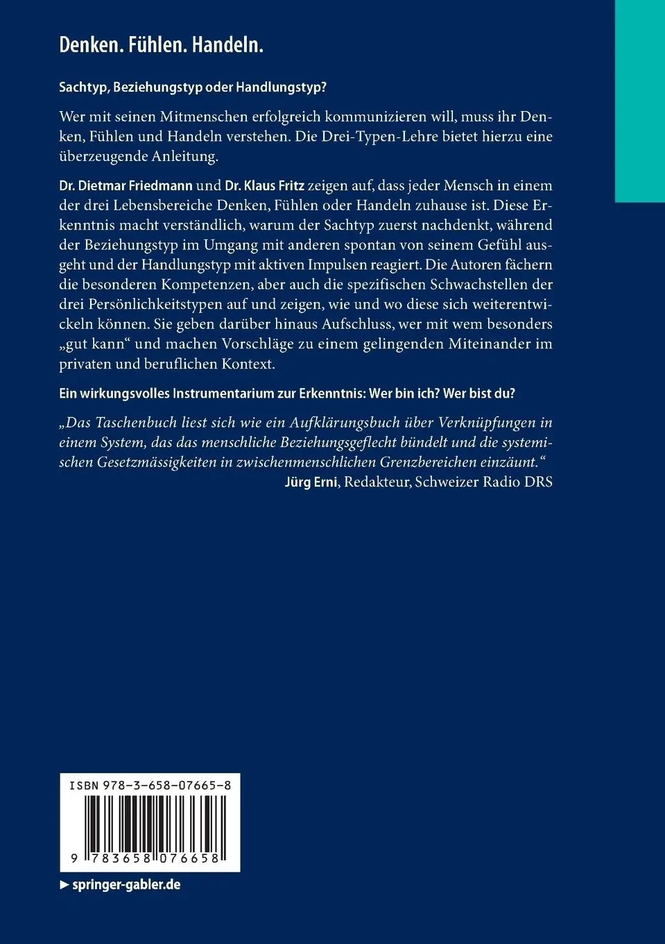 Rückseite: 9783658076658 | Denken. Fühlen. Handeln. | Klaus Fritz (u. a.) | Taschenbuch | vi