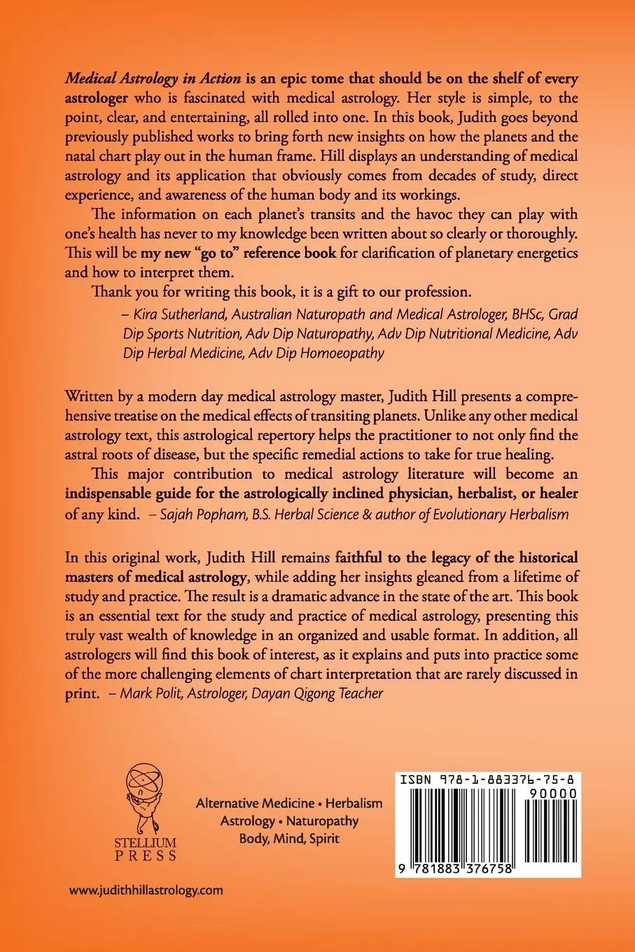 Rückseite: 9781883376758 | Medical Astrology In Action | The Transits of Health | Judith A. Hill