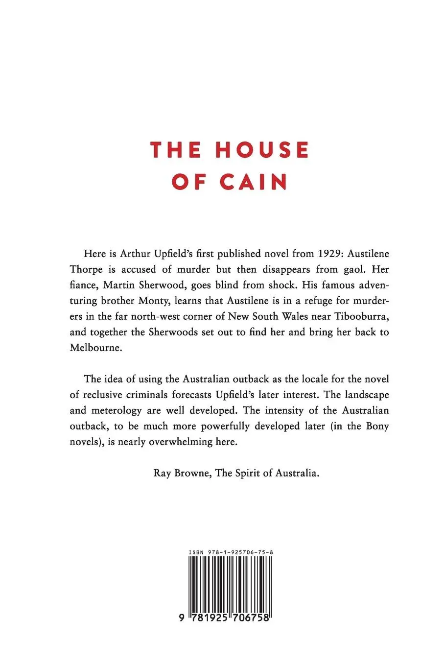 Rückseite: 9781925706758 | The House of Cain | Arthur W. Upfield | Taschenbuch | Englisch | 2019