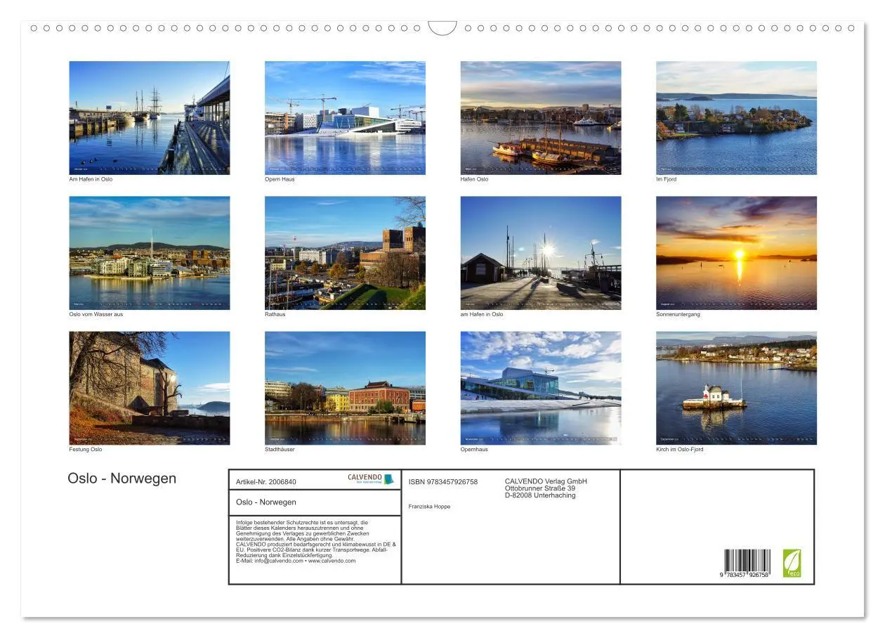 Bild: 9783457926758 | Oslo - Norwegen (Wandkalender 2026 DIN A2 quer), CALVENDO...