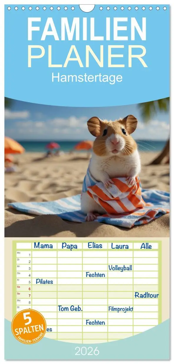 Cover: 9783516496758 | Familienplaner 2026 - Hamstertage mit 5 Spalten (Wandkalender, 21 x...