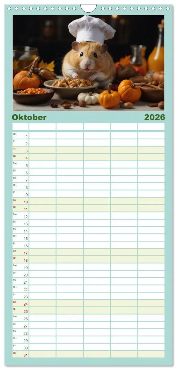 Bild: 9783516496758 | Familienplaner 2026 - Hamstertage mit 5 Spalten (Wandkalender, 21 x...