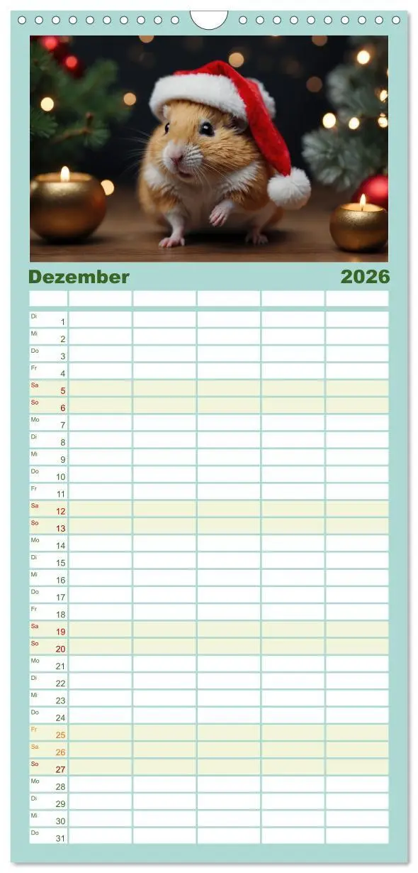 Bild: 9783516496758 | Familienplaner 2026 - Hamstertage mit 5 Spalten (Wandkalender, 21 x...