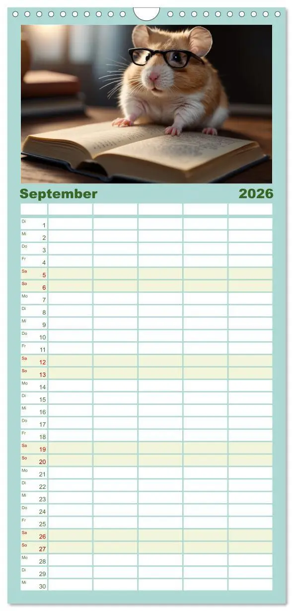 Bild: 9783516496758 | Familienplaner 2026 - Hamstertage mit 5 Spalten (Wandkalender, 21 x...