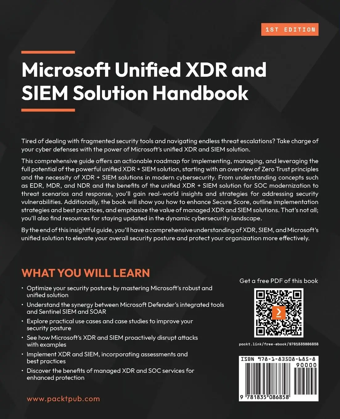 Rückseite: 9781835086858 | Microsoft Unified XDR and SIEM Solution Handbook | Raghu Boddu (u. a.)