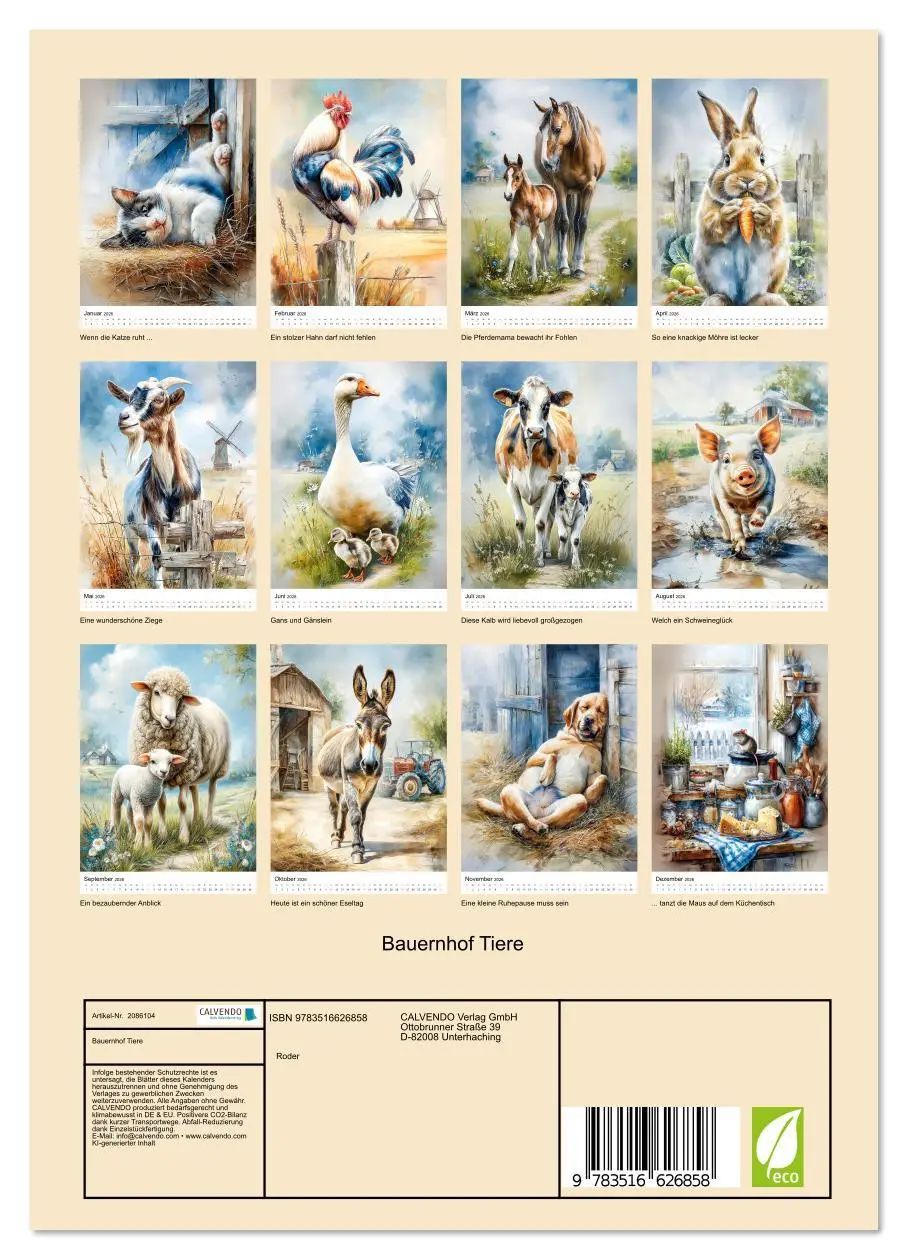 Bild: 9783516626858 | Bauernhof Tiere (Wandkalender 2026 DIN A4 hoch), CALVENDO...