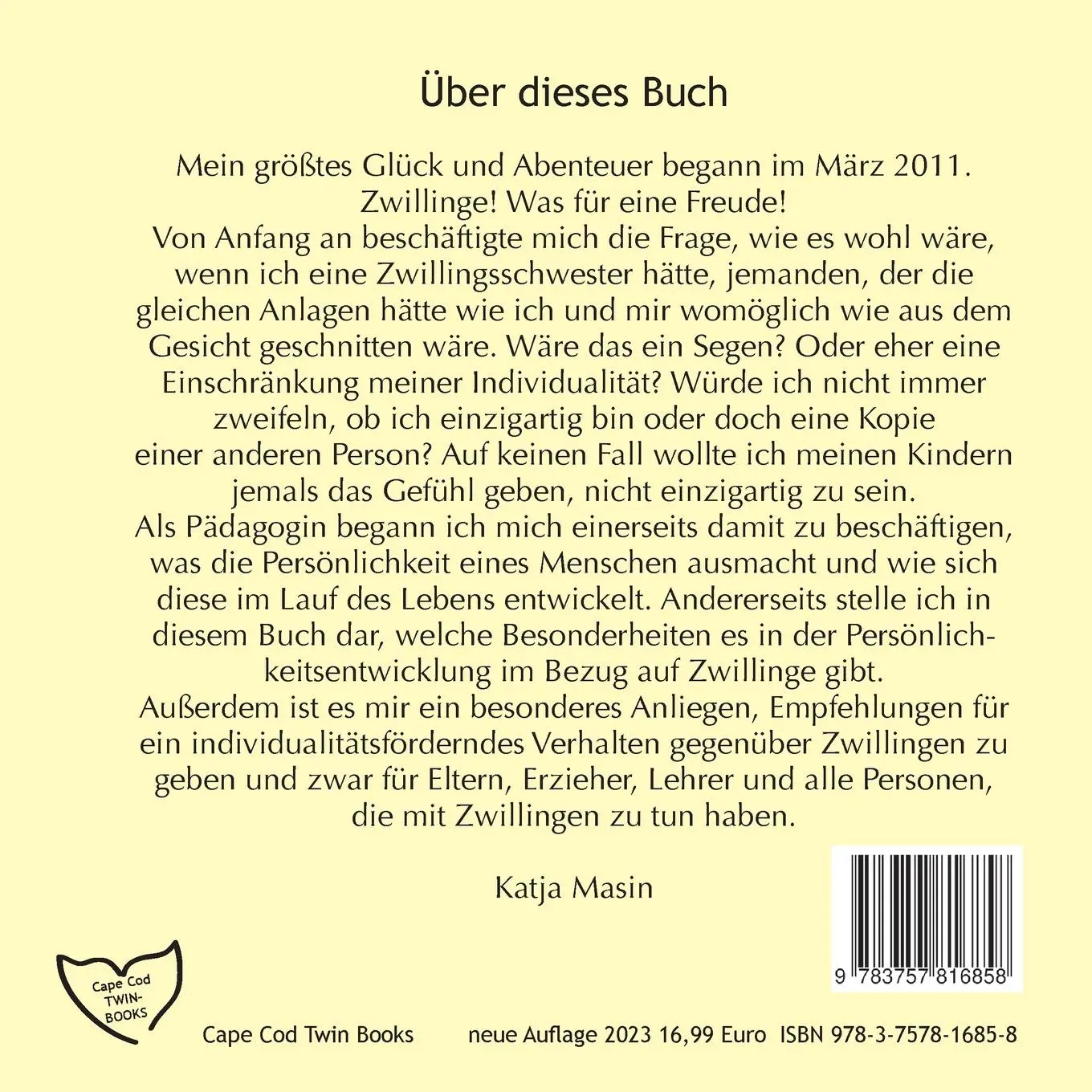 Rückseite: 9783757816858 | Persönlichkeitsentwicklung bei Zwillingen | Katja Masin | Taschenbuch