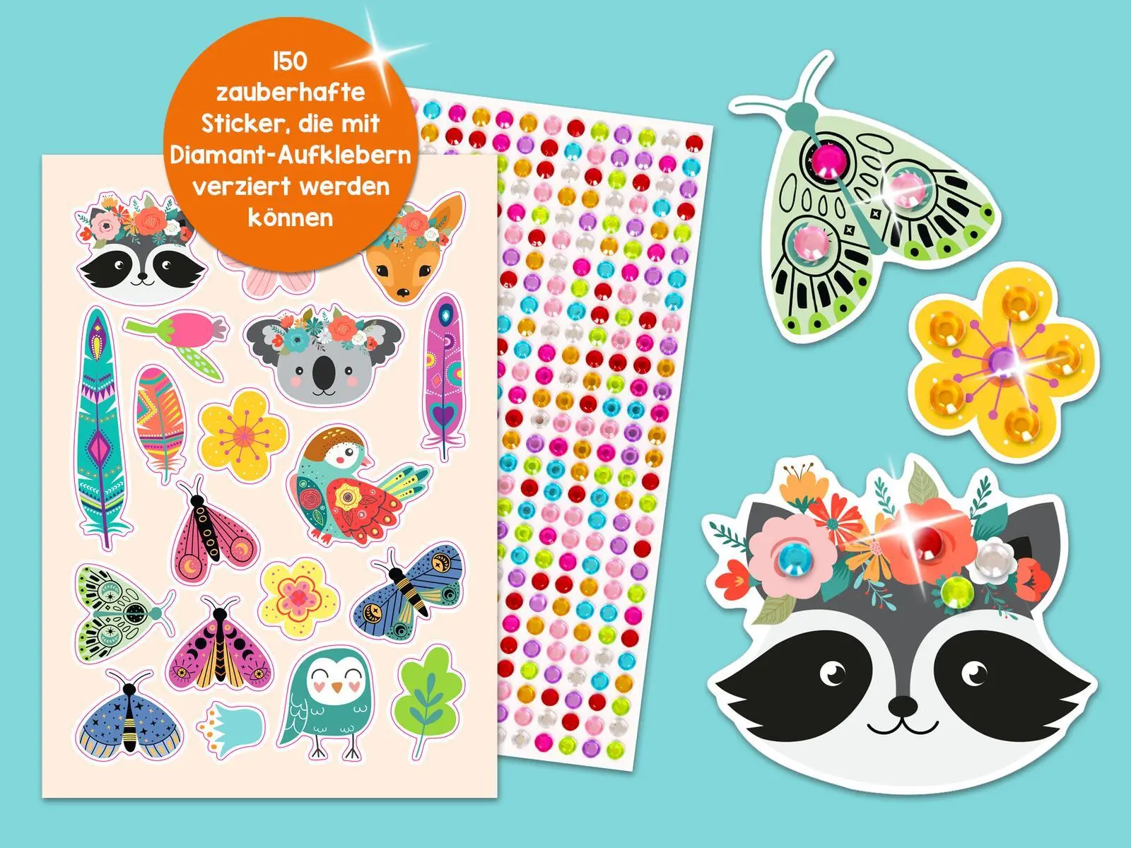 Bild: 4014489136958 | Diamant-Stickerspaß Tiere | 150 Sticker mit Diamanten verzieren | 2025