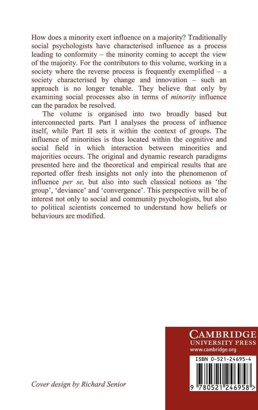 Rückseite: 9780521246958 | Perspectives on Minority Influence | Serge Moscovici (u. a.) | Buch