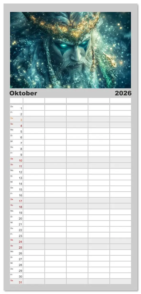 Bild: 9783516616958 | Familienplaner 2026 - Die Götter des Nordens mit 5 Spalten...