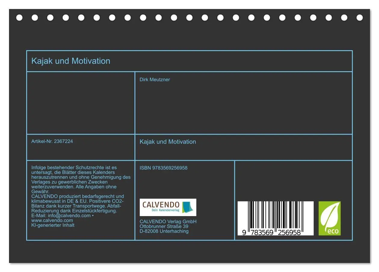 Bild: 9783569256958 | Kajak und Motivation (Tischkalender 2027 DIN A5 quer), CALVENDO...