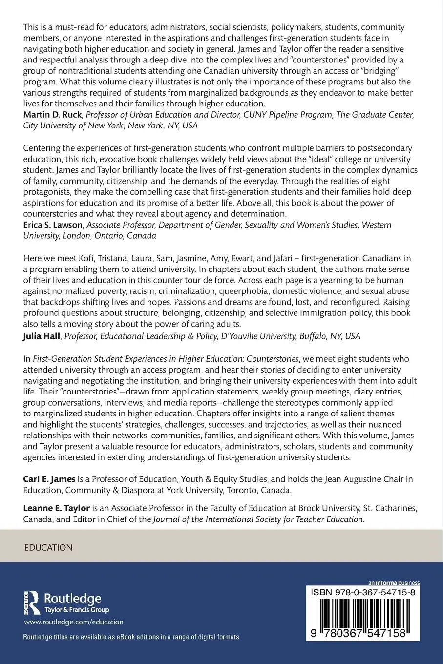 Rückseite: 9780367547158 | First-Generation Student Experiences in Higher Education | Taschenbuch