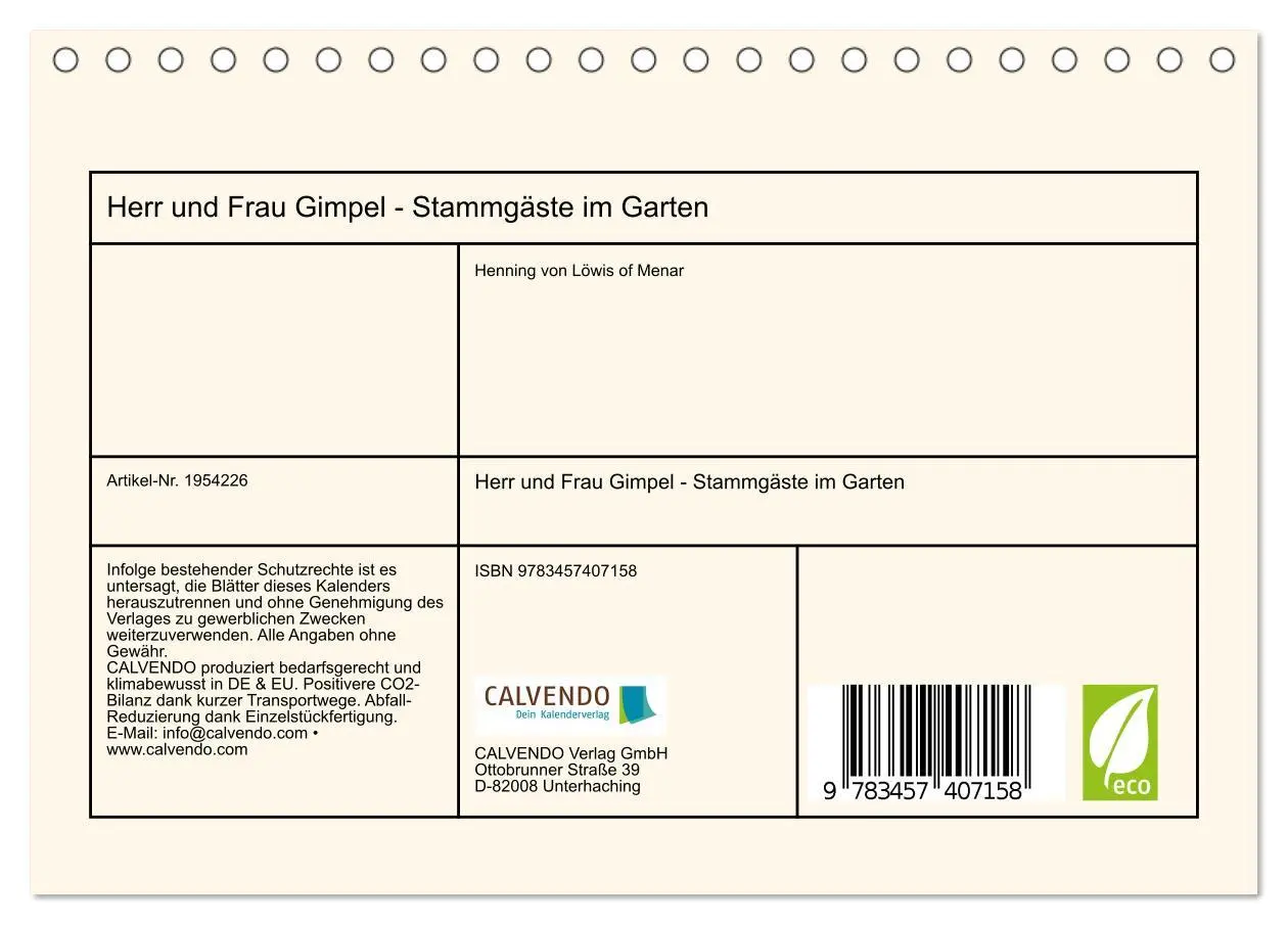 Bild: 9783457407158 | Herr und Frau Gimpel - Stammgäste im Garten (Tischkalender 2026 DIN...