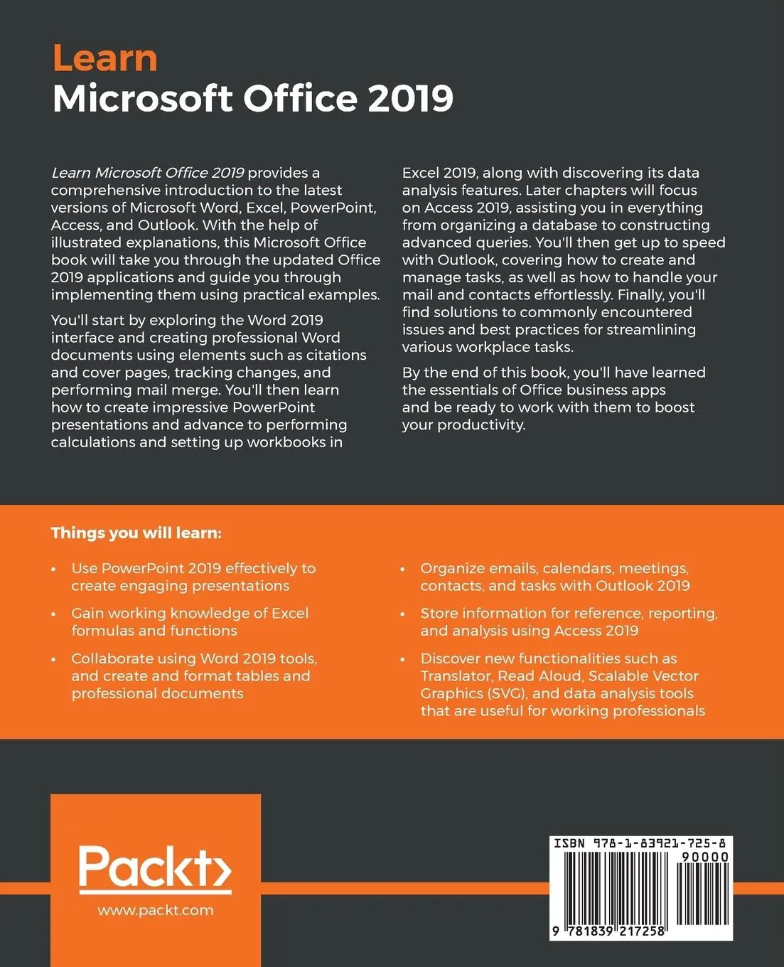 Rückseite: 9781839217258 | Learn Microsoft Office 2019 | Linda Foulkes | Taschenbuch | Englisch