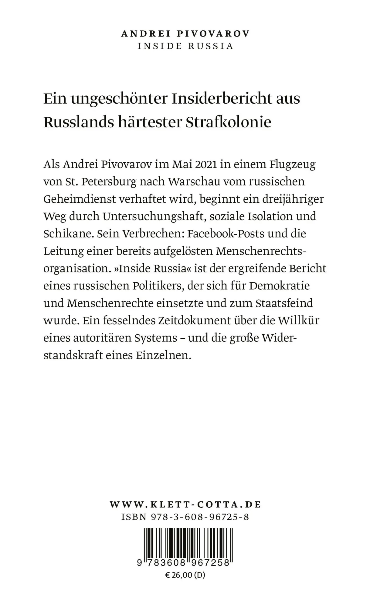 Rückseite: 9783608967258 | Inside Russia | Wie ich zum Staatsfeind wurde | Pivovarov (u. a.)