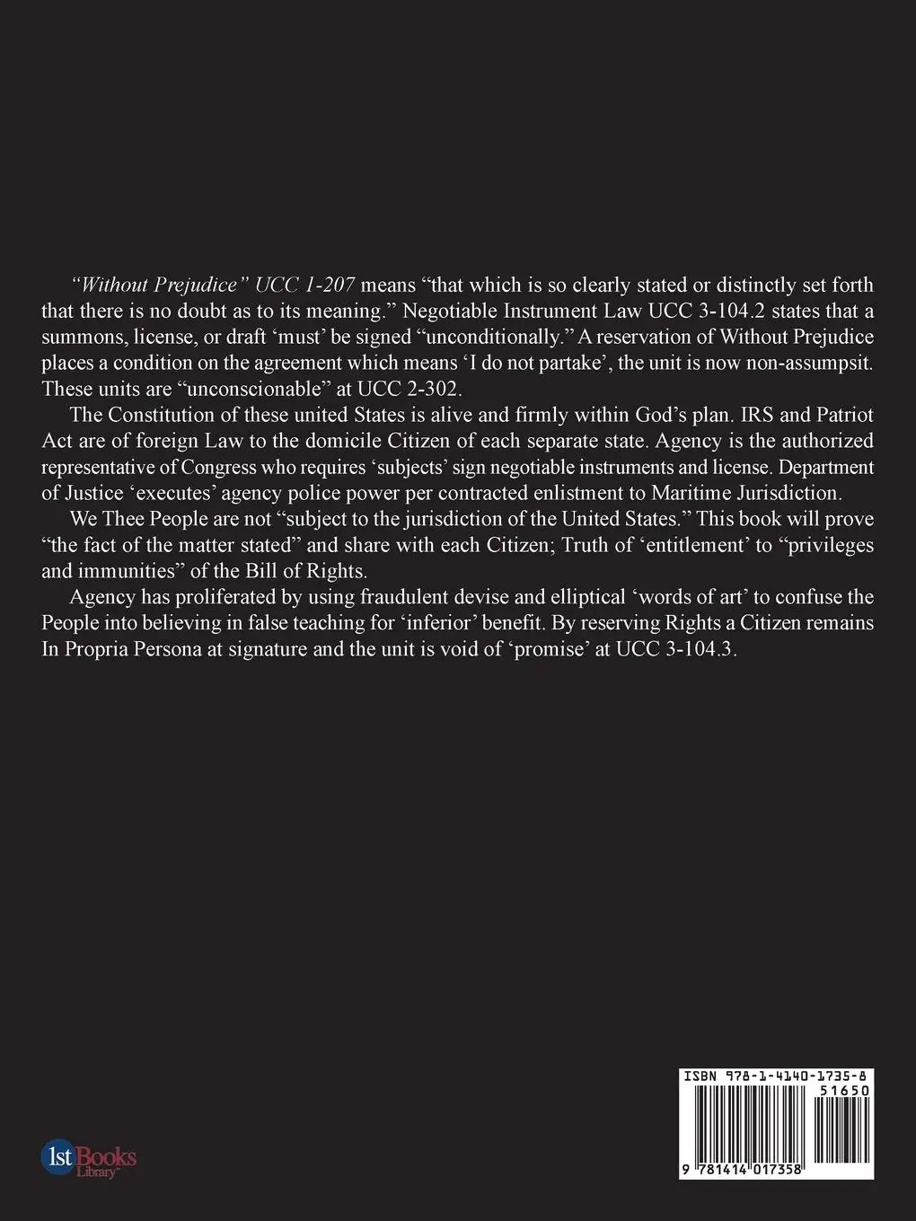 Rückseite: 9781414017358 | "Without Prejudice" Ucc 1-207 | Sovereign Covenant | William Dixon