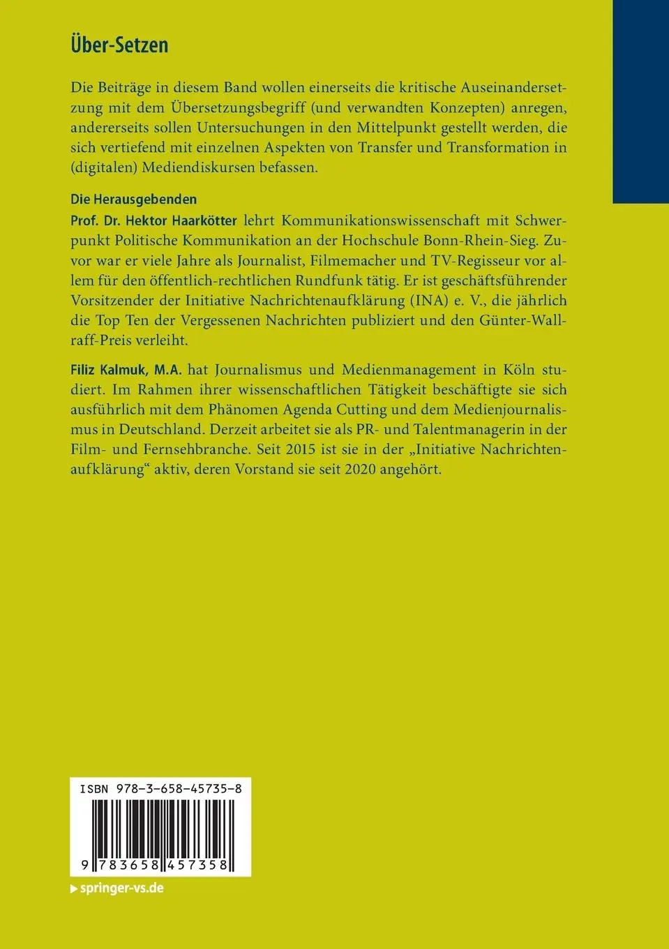 Rückseite: 9783658457358 | Über-Setzen | Mediendiskurse zwischen Transfer und Transformation | xx