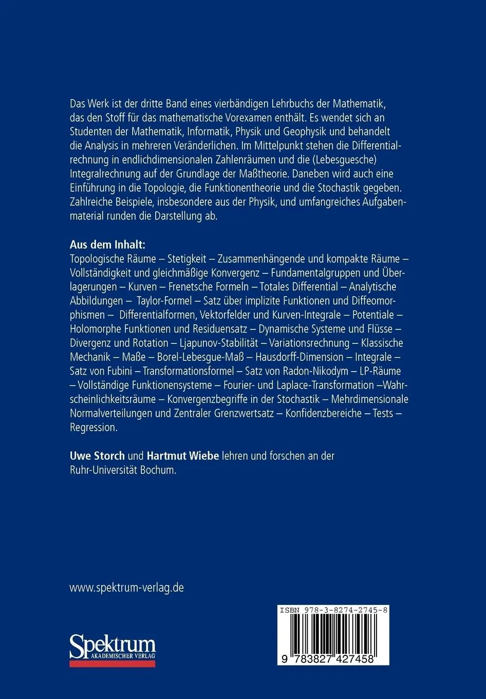 Rückseite: 9783827427458 | Lehrbuch der Mathematik, Band 3 | Hartmut Wiebe (u. a.) | Taschenbuch