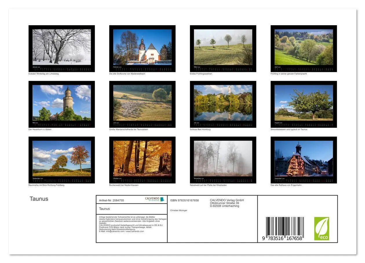 Bild: 9783516167658 | Taunus (Wandkalender 2026 DIN A4 quer), CALVENDO Monatskalender | 2026