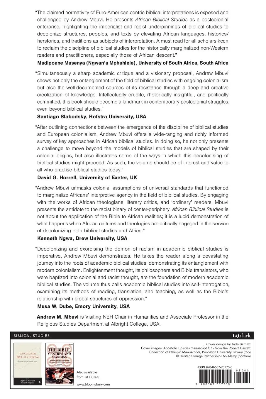 Rückseite: 9780567707758 | African Biblical Studies | Andrew M. Mbuvi | Taschenbuch | Englisch