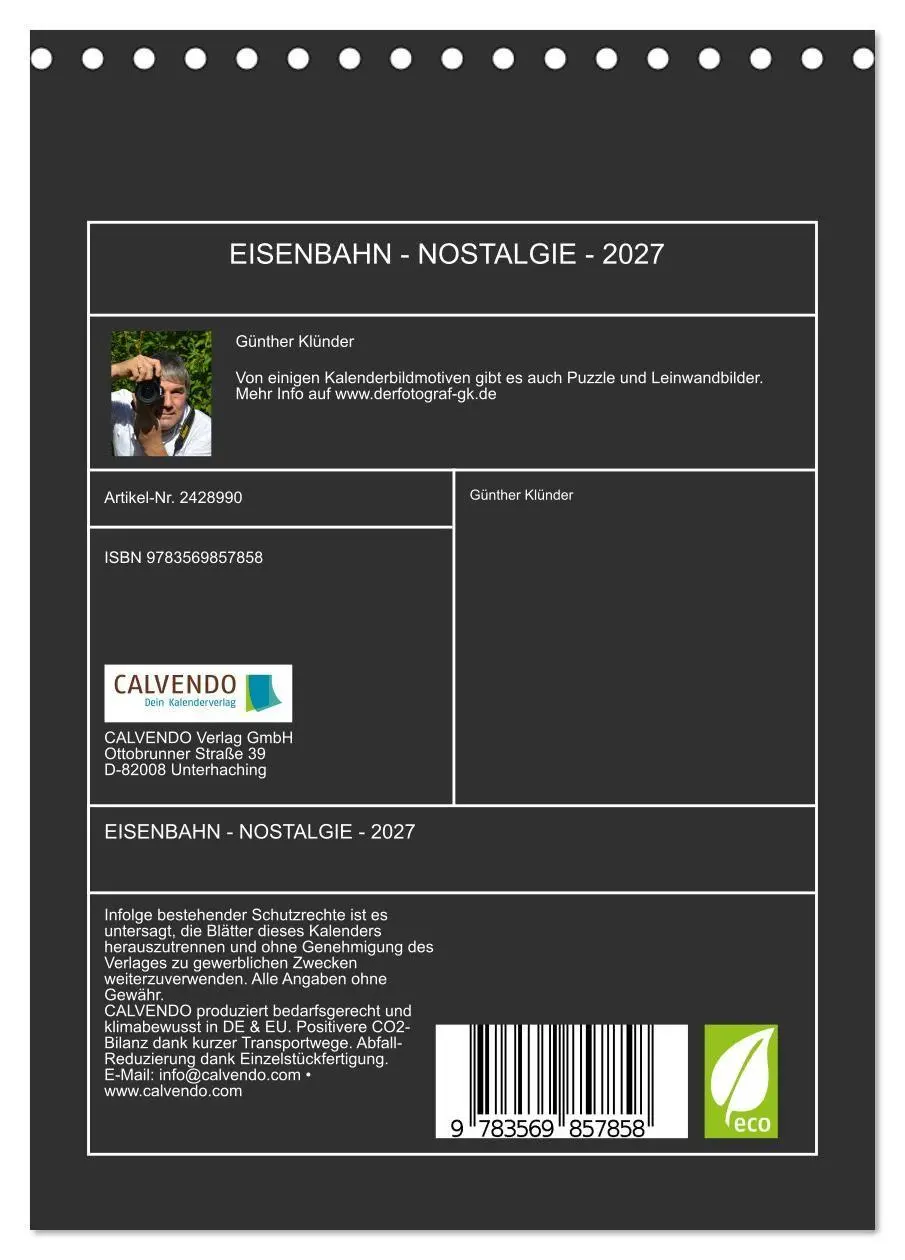 Bild: 9783569857858 | EISENBAHN - NOSTALGIE - 2027 (Tischkalender 2027 DIN A5 hoch),...
