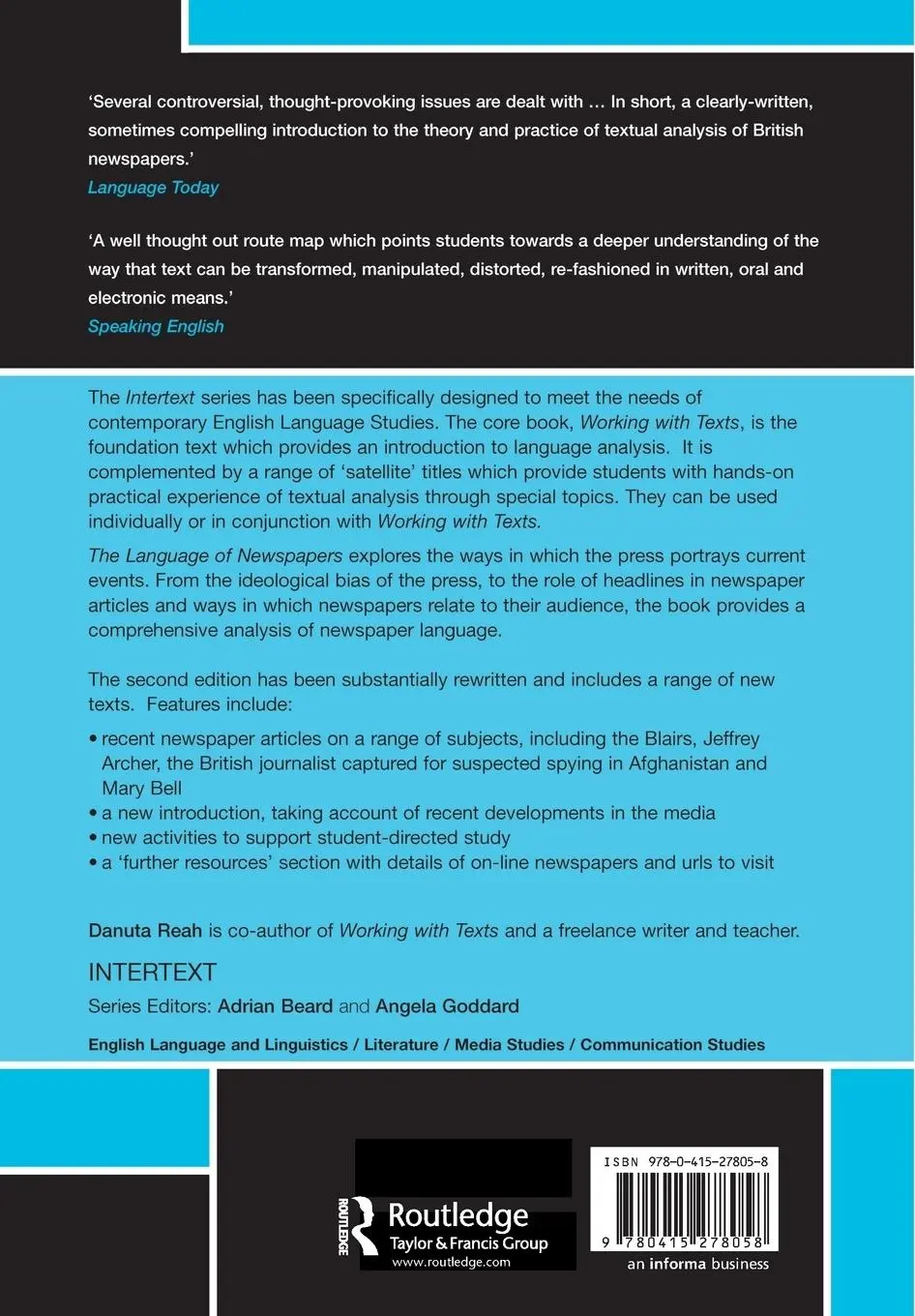 Rückseite: 9780415278058 | The Language of Newspapers | Danuta Reah | Taschenbuch | Englisch