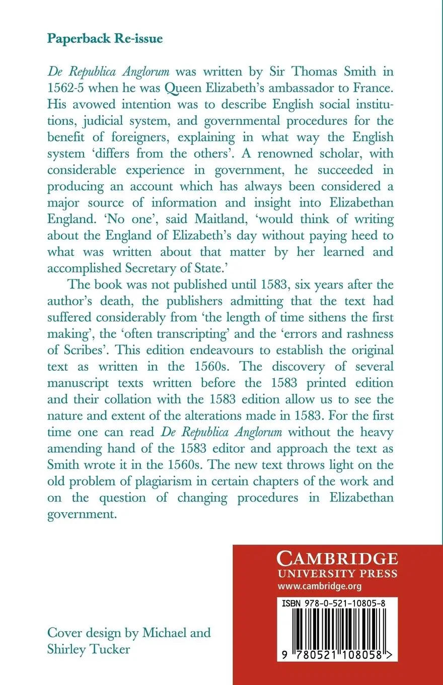 Rückseite: 9780521108058 | de Republica Anglorum | By Sir Thomas Smith | Thomas Smith | Buch