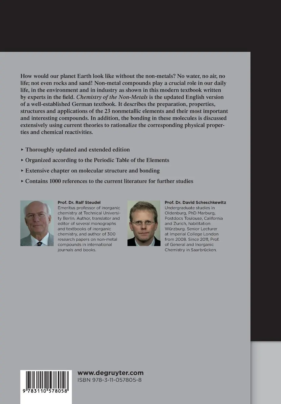 Rückseite: 9783110578058 | Chemistry of the Non-Metals | Ralf Steudel | Taschenbuch | XVIII