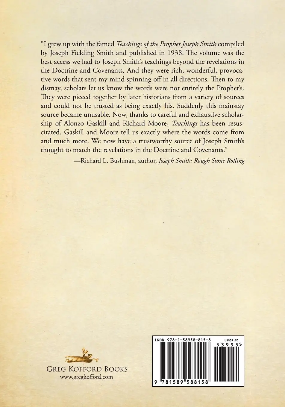 Rückseite: 9781589588158 | The Revised and Expanded Teachings of the Prophet Joseph Smith | Moore