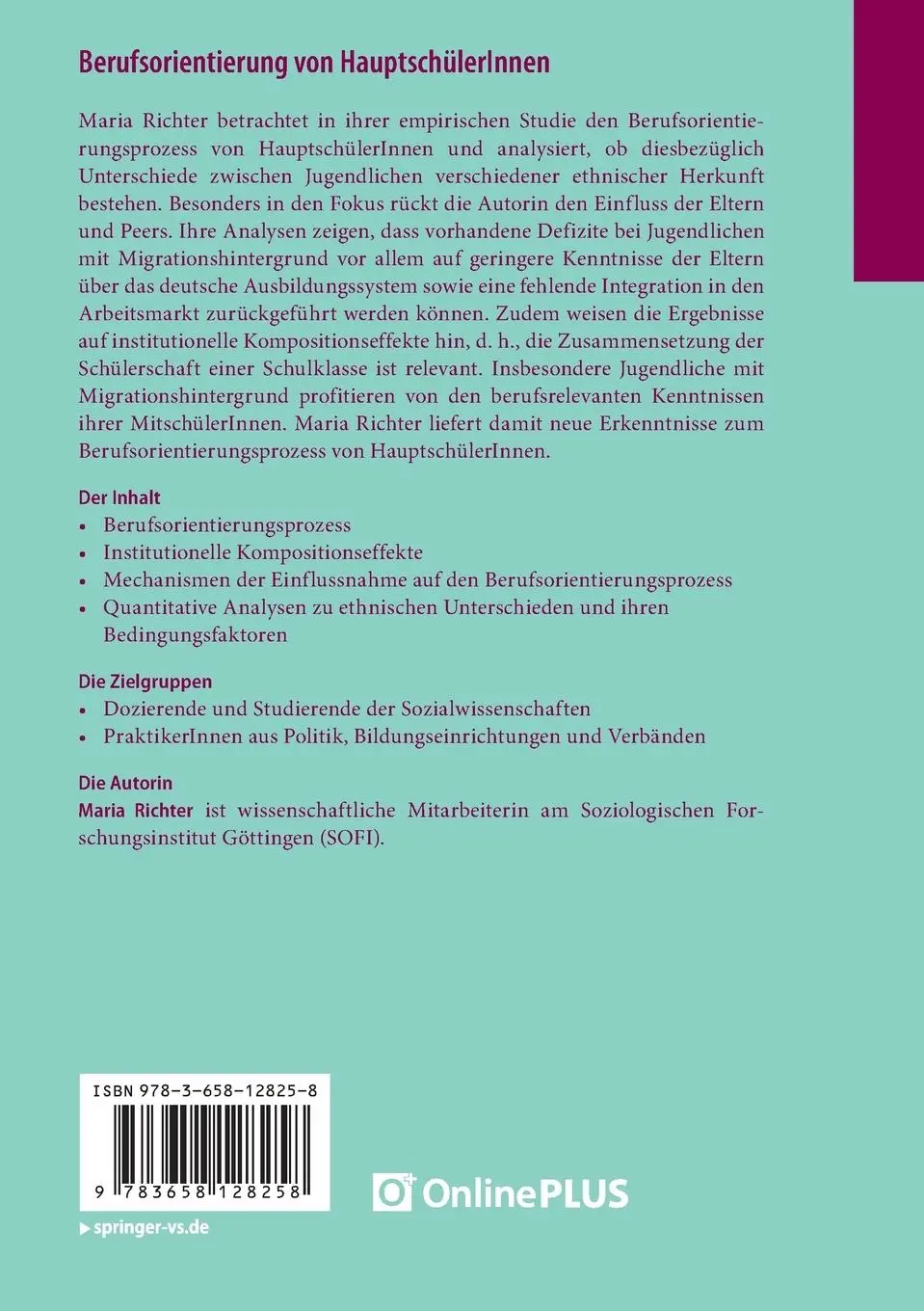 Rückseite: 9783658128258 | Berufsorientierung von HauptschülerInnen | Maria Richter | Taschenbuch