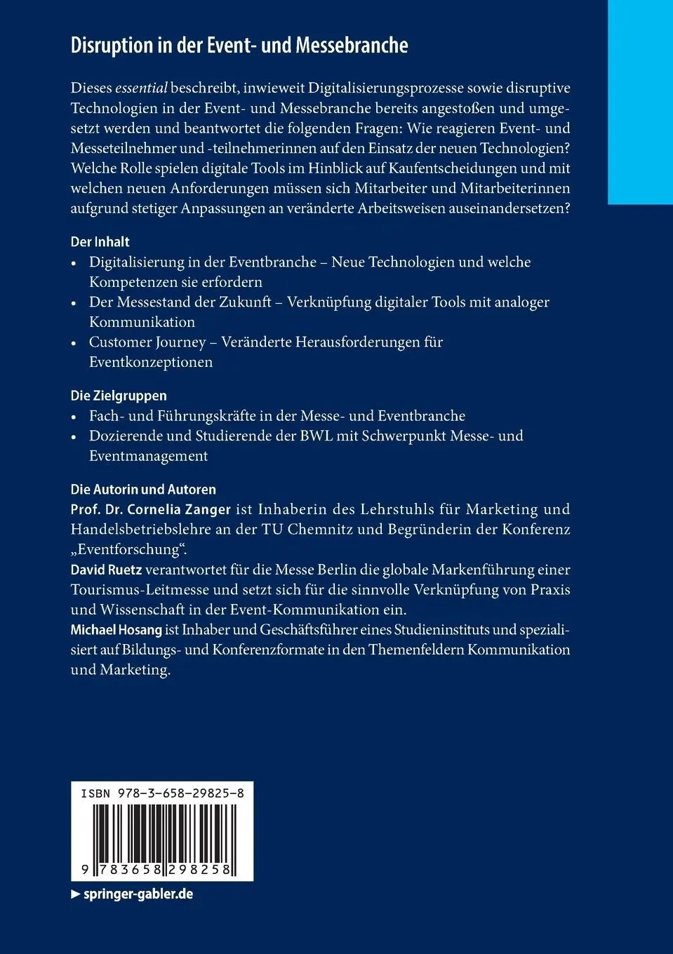 Rückseite: 9783658298258 | Disruption in der Event- und Messebranche | Michael Hosang (u. a.)