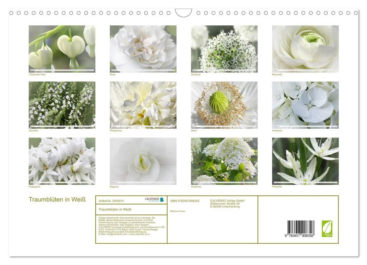 Bild: 9783457908358 | Traumblüten in Weiß (Wandkalender 2026 DIN A3 quer), CALVENDO...
