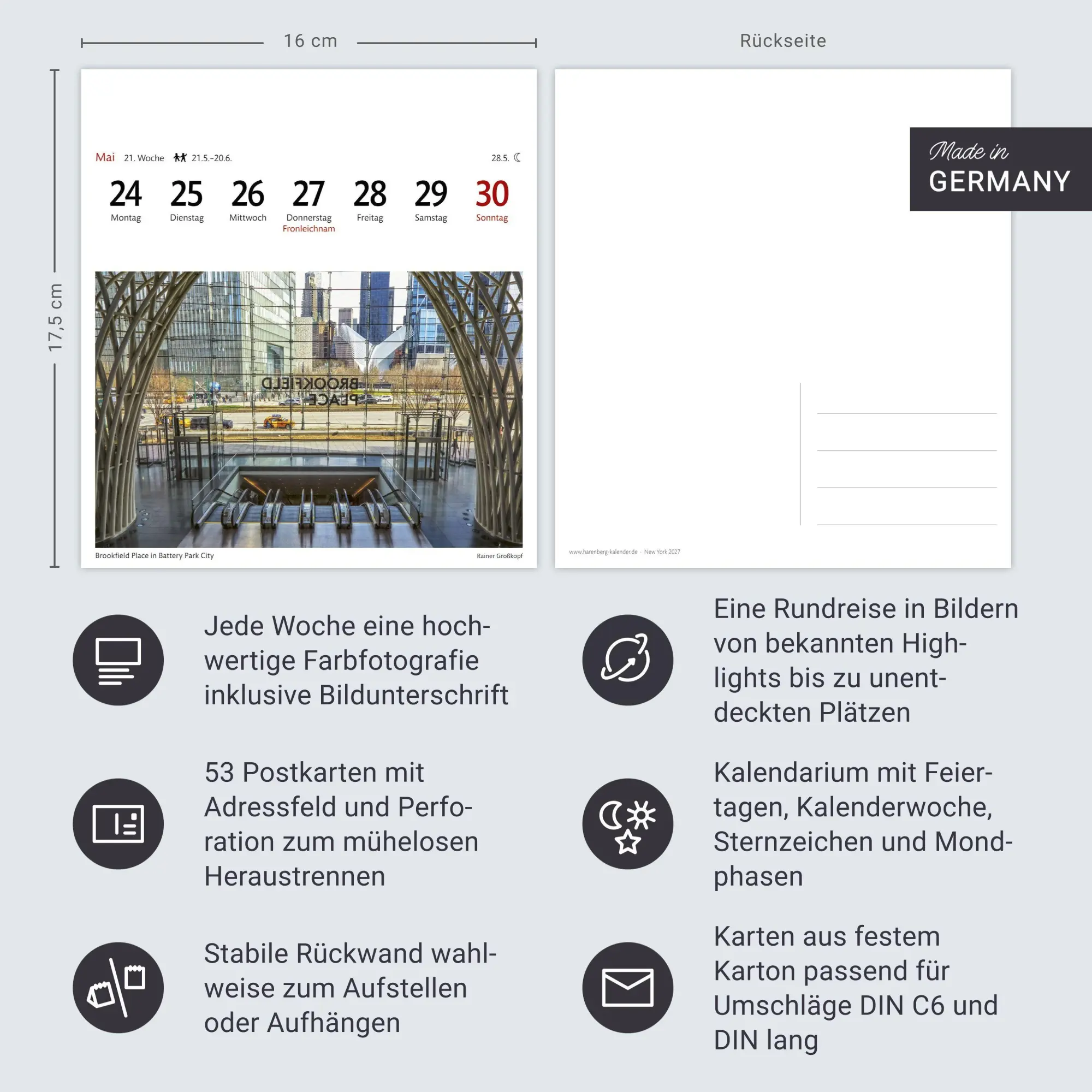 Bild: 9783840038358 | New York Sehnsuchtskalender 2027 - Wochenkalender mit 53 Postkarten