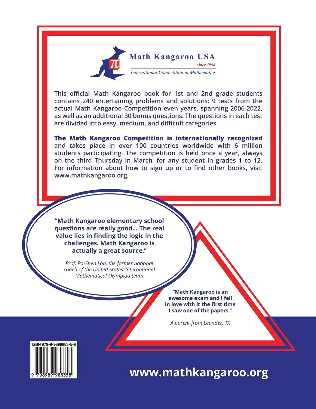 Rückseite: 9798989988358 | Math Kangaroo Problems and Solutions - Grades 1 &amp; 2 - Even Years | Usa